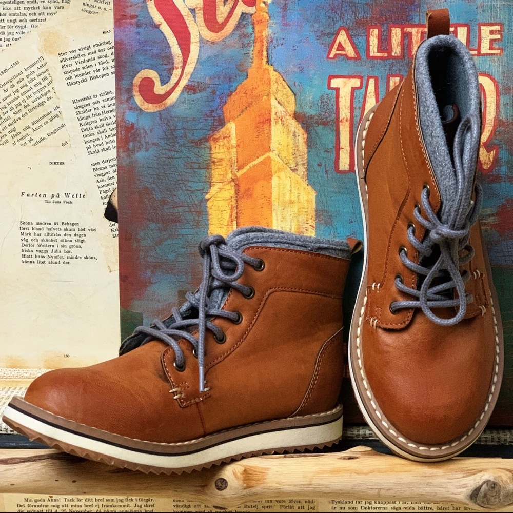 COGNAC TONE HIGH TOP VEGAN LEATHER BOOTS!